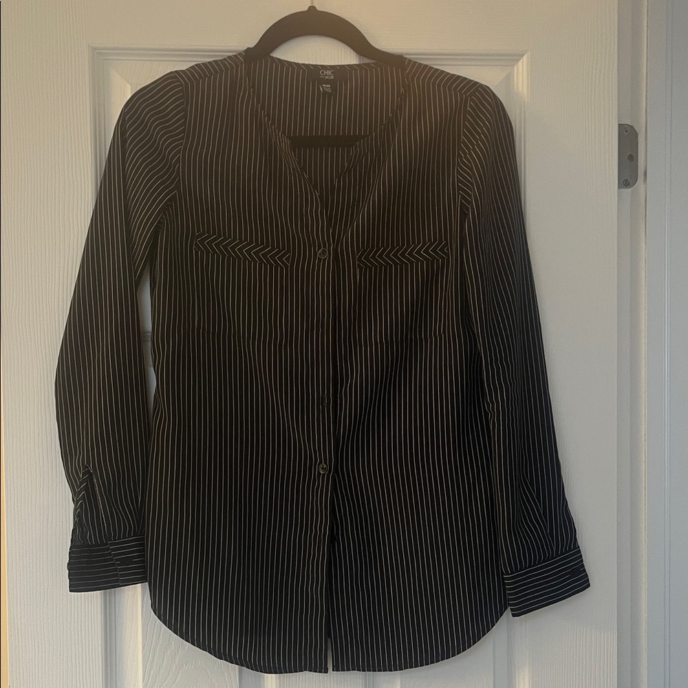Jacob Black and White Striped Button Down Shirt